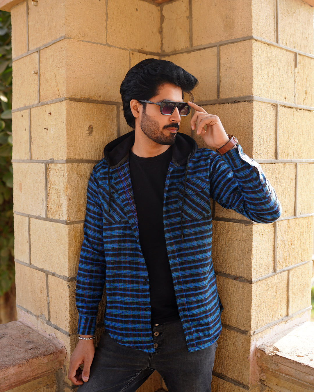 SLYRR Urban Plaid Hooded Shirt – Blue Noir Edition