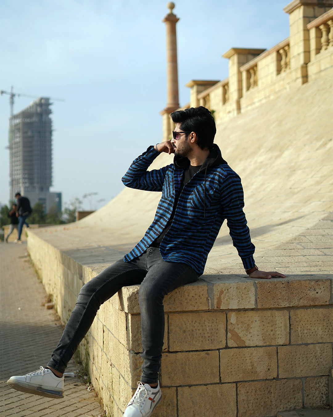 SLYRR Urban Plaid Hooded Shirt – Blue Noir Edition